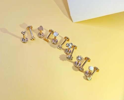 16G Monroe Lip Piercing Jewelry Labret Studs Tragus Hoop Earrings Nose Piercing Flat Back Helix Earring - color: rose gold, size: 16G*6mm