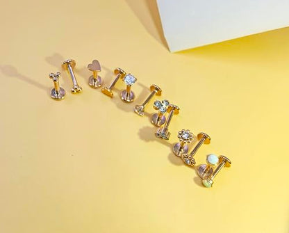 16G Monroe Lip Piercing Jewelry Labret Studs Tragus Hoop Earrings Nose Piercing Flat Back Helix Earring - color: rose gold, size: 16G*6mm