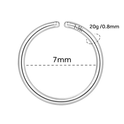 14K Gold Nose Ring Hoop for Women and Men, 6mm/7mm/8mm Tiny Gold Nose Ring Stud Piercing Jewelry, 20G 22G - color: 14k White Gold, size: 20 gauge(0.8mm)-7mm
