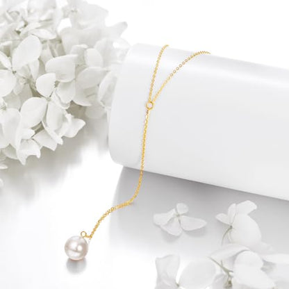 KECHO 14k Gold Pearl Necklace for Women, Freshwater Pearl Pendant Jewelry Wedding Anniversary Birthday Gifts for Her - style: D-Y Lariat Pearl Necklace
