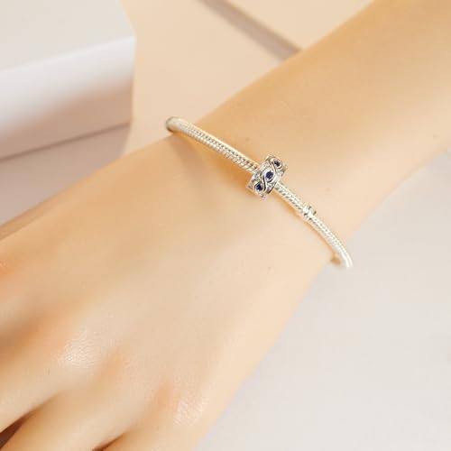 KEQ Clip Spacer Charm for Bracelet 925 Silver Pave Cubic Zirconia Clip Lock Stopper Bead Spacer For Women Bracelets Stopper Birthday Gifts European Openable Beads 2pcs - color: Infinite Blue Zircon