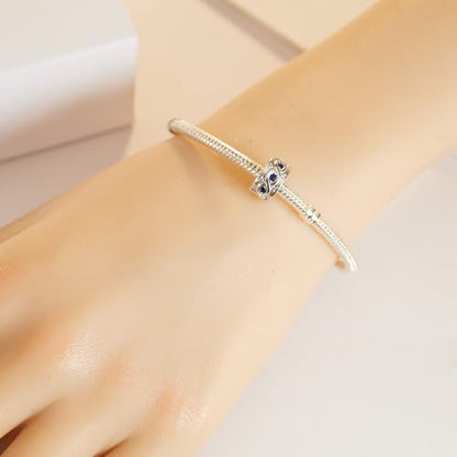 KEQ Clip Spacer Charm for Bracelet 925 Silver Pave Cubic Zirconia Clip Lock Stopper Bead Spacer For Women Bracelets Stopper Birthday Gifts European Openable Beads 2pcs - color: Infinite Blue Zircon