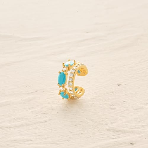 MYEARS Women Ear Cuff Earrings Gold Non Pierced Cartilage Clip on Open Wrap Split Double Hoop 14K Small Simple Hypoallergenic Everyday Jewelry - style: Turquoise