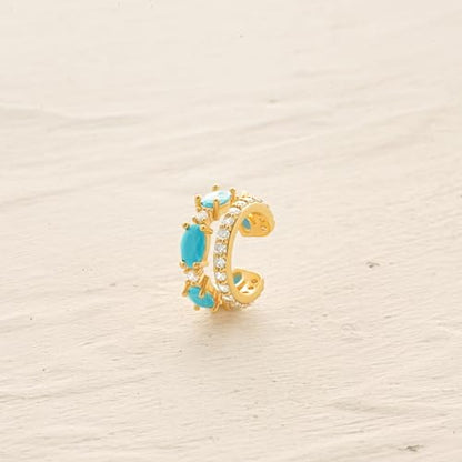 MYEARS Women Ear Cuff Earrings Gold Non Pierced Cartilage Clip on Open Wrap Split Double Hoop 14K Small Simple Hypoallergenic Everyday Jewelry - style: Turquoise