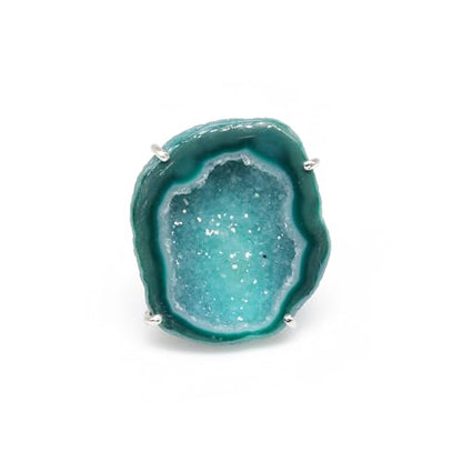 Geode Ring Set with Agate and Quartz Crystals,Stone Sizes 25-30mm - color: Green, style: 1