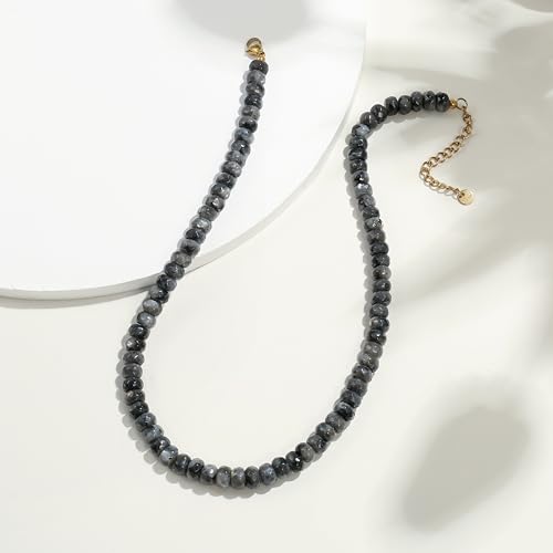 Gemstone Beaded Necklace for Women Colorful Natural Stone Freshwater Pearl Surfer Beach Rainbow Necklace Jewelry Gift - color: Black