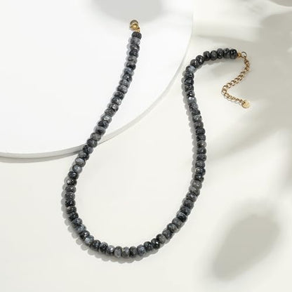 Gemstone Beaded Necklace for Women Colorful Natural Stone Freshwater Pearl Surfer Beach Rainbow Necklace Jewelry Gift - color: Black