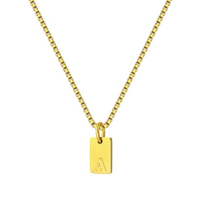 Gold Plated Square Initial Necklace Waterproof A-Z Letter Pendant on Thin Chain - Dainty, Stackable Jewelry for Women - color: Golden-A, size: F