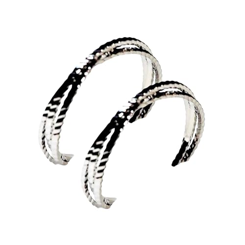 Hoop Invisible Clip On Earrings for Women Not Pierced Gold Small Twisted Hoop Comfortable Silver Large Clip On Earrings - color: Textured Triple Hoop Silver