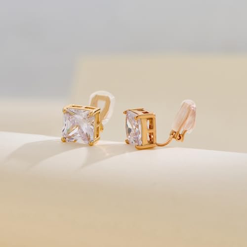 FAMARINE CZ Clip on Earrings for Women Clip Earring Non-pierced Earrings - style: Big Square