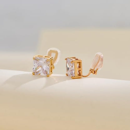 FAMARINE CZ Clip on Earrings for Women Clip Earring Non-pierced Earrings - style: Big Square