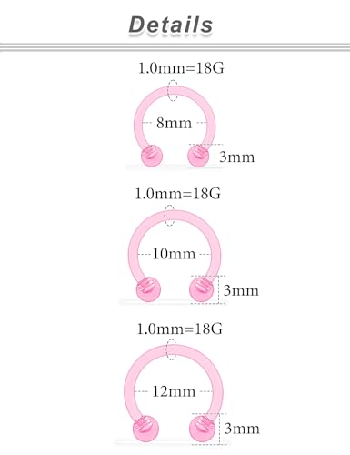 18G 16G 14G Plastic Septum Rings Flexible Lip Rings Hoops Septum Nose Rings Smiley Piercings Acrylic Horseshoes Cartilage Helix Rook Daith Earrings Piercing Retainer for Work 8mm 10mm 12mm - color: 18G-Dia:8mm 10mm 12mm