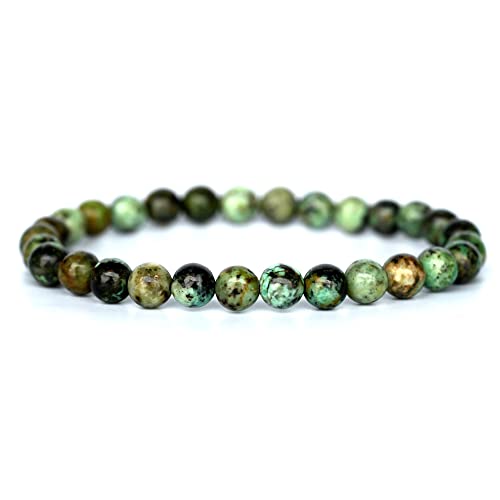 Angelstones Gemstones 6mm Round Beads Healing Crystal Bracelet for women | Natural Gemstone, Handmade Gifts for Women, Healing Crystal Round Beaded Stretch Bracelets, Unisex Jewelry for Women and Men - color: African Turquoise
