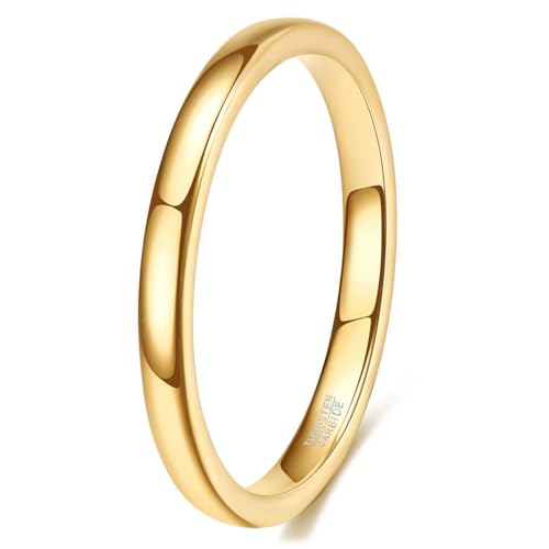 Tungsten Domed Wedding Band Men Women High Polish Comfort Fit - color: 2mm-Gold