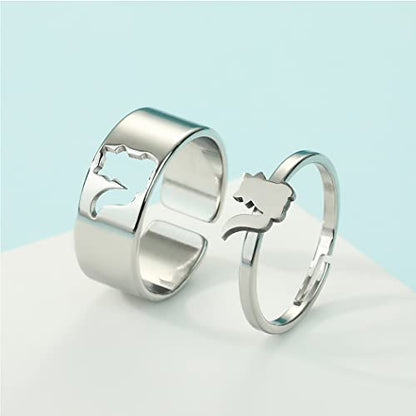 2PCS Matching Cute Animals Promise Engagement Rings for Couples Men Women Jewelry Band Sets 316L Stainless Steel Adjustable Open Ring - color: Raccoon-s