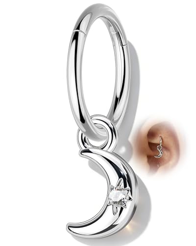 COCHARM Clicker Rook Earring-Star 16G Moon & Square Helix Rarrings,316L Stainless Steel Helix Daith piercing Jewelry 6/8MM - color: Moon-6MM