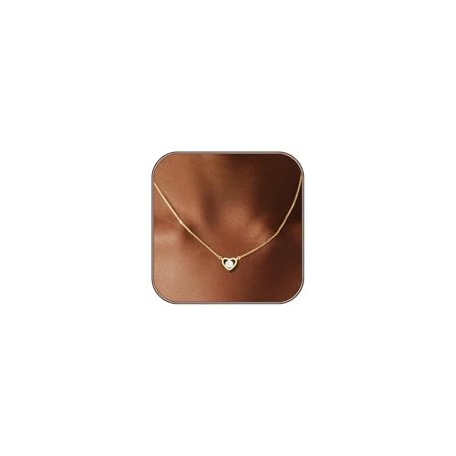 Airmb Heart Necklace for Women Gold/Silver Plated Trendy Heart Choker Lover Pendant Hypoallergenic Fashion Gold/Silver Necklace for Women Love Jewelry Gift for Women Girlfriend - color: One Cubic Zirconia-Gold