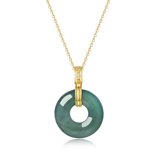 Real Green Jade Pendant Necklace for Women Donut/Heart/Clover/Teardrop/Rose/Lotus Flowers Genuine Jadeite Jewelry with Gold Plated 925 Sterling Silver Chain - style: Gold Donut Necklace