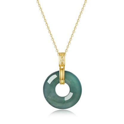 Real Green Jade Pendant Necklace for Women Donut/Heart/Clover/Teardrop/Rose/Lotus Flowers Genuine Jadeite Jewelry with Gold Plated 925 Sterling Silver Chain - style: Gold Donut Necklace