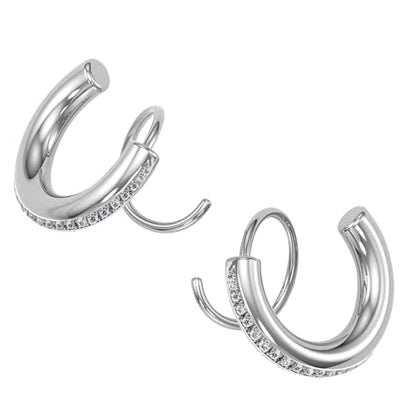 Spiral Hoop Twist Double Earrings - 14K Helix Spiral Earrings, Double Piercing Earrings, Faux Double Hoop Earrings, Tiny Twist Earrings for Women - color: Zircon Silver
