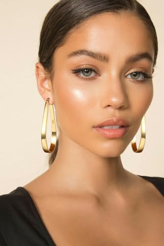 Sterling Silver Hoop Earrings for Women Large Oval Hoop Earrings Lightweight Big Gold Hoops Earrings Hypoallergenic 14K Gold Plated Hoops Earrings Non Tarnish Jewelry Gifts 20/30/40mm - color: Gold-40*65mm
