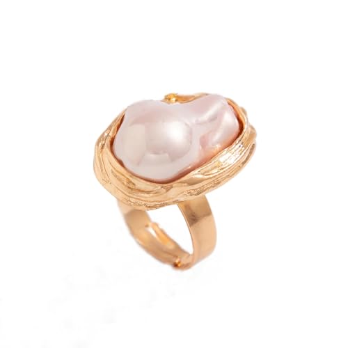 GIGB PBDK Gold Plated Baroque Pearl Ring for Women Fashion Chunky Irregular Pearl Knuckle Statement Ring Minimalist Promise Ring Bridal Wedding Charm Jewelry - color: Gold