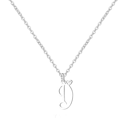 Gold Heart Initial Necklaces for Women, Minimalist Initial Heart Necklaces for Her, Dainty Alphabet Letter Pendant Necklaces Gift Jewelry - color: Silver, style: D