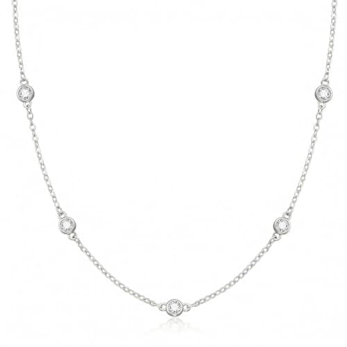 Dainty Silver Gold Necklaces for Women Cute Station Choker Simulated Diamond Necklace Simple Layering CZ Necklace Trendy Jewelry Gifts - color: Silver, style: 5pcs Round CZ-Cable Chain