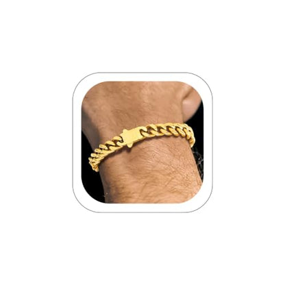 Richsteel Gold/Black/Silver Cuban Link Bracelet for Men,5/7/9/12MM Width | 316L Stainless Steel Chain Wrist Bracelet, Waterproof, No Tarnish, Hypoallergenic Hip Hop Jewelry, with Gift Box - color: 02-Gold Plated 7mm Width
