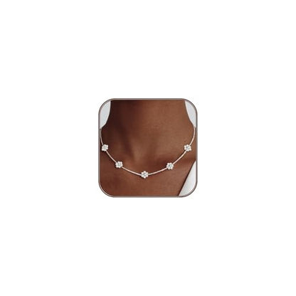 OGD Gold Pearl Necklace Set for Women 14K Plated Layered Daisy Choker Gift - color: Daisy Pearl-Silver