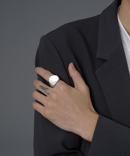 MYNENEY Stainless Steel Round Shape Classical Simple Plain Wedding Engagement Statement Pinky Band Signet Rings for Men Women Size 4-15 - color: Men Size Silver