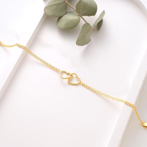 SLOONG 14K Gold Plated Pearl Bracelets for Women Trendy | Dainty Stackable Layered Chain Bridesmaid Bracelets, Waterproof Wedding Jewelry for Women Adjustable 6"+2" - color: Style9(Heart)