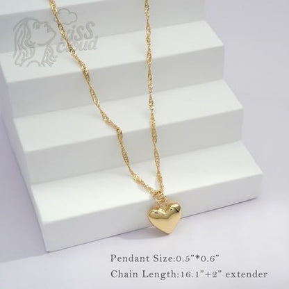 Gold Silver Necklace for Women, Dainty Cubic Zirconia Pendant | Teardrop CZ Charm, 14K Gold/Sterling Silver Plated, Adjustable Chain, Hypoallergenic & Waterproof Jewelry, Cute Trendy Gift - color: Gold-Puffy heart/wave chain