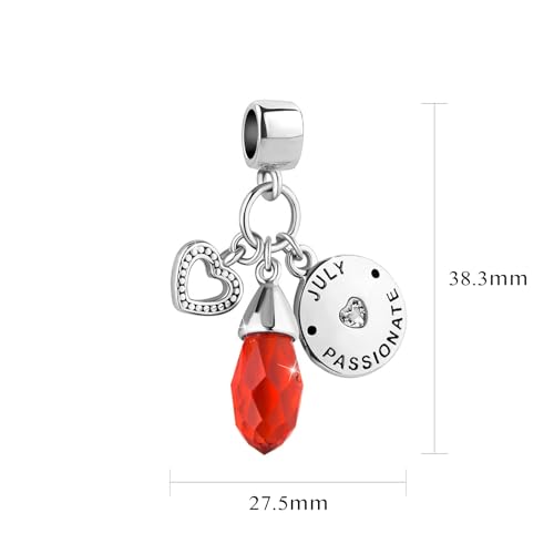 Women Charm for Bracelets Love Heart Dangle Silver Clear CZ Beads Birthstone Bracelet Charms for Daughter Women Wife, Blue Pink Clear - style: JULY