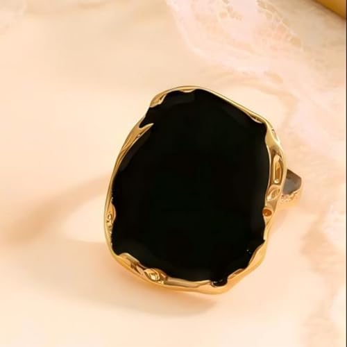 Chunky Gold Big Black CZ Enamel Drip Rings for Women Statement, Unique Large Crystal Silver Cocktail Ring Set Punk Geometric Jewelry Accessories Gifts - color: Black 2