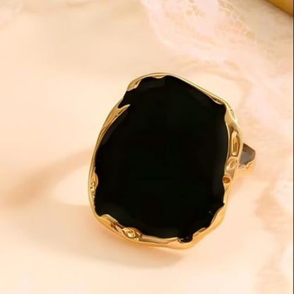 Chunky Gold Big Black CZ Enamel Drip Rings for Women Statement, Unique Large Crystal Silver Cocktail Ring Set Punk Geometric Jewelry Accessories Gifts - color: Black 2