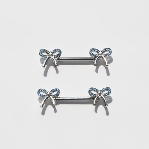 BSJ4U Nipple Piercing Jewelry 14G Stainless Steel Nipple Rings for Women Heart Butterfly Flower Bow Nipple Barbells - color: Blue CZ Nipple Piercing Jewelry
