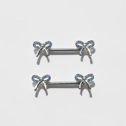 BSJ4U Nipple Piercing Jewelry 14G Stainless Steel Nipple Rings for Women Heart Butterfly Flower Bow Nipple Barbells - color: Blue CZ Nipple Piercing Jewelry