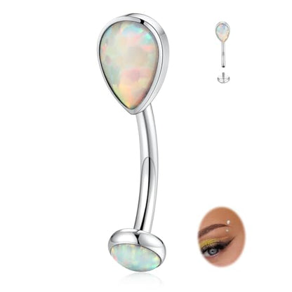 GAGABODY G23 Titanium Eyebrow Rings 16G Curved Barbell Lip Ring Rook Earrings for Women Belly Ring Vertical Labret Jewelry Tragus Helix Daith Earring Belly Piercing - color: 1Pc-Waterdrop Shape Silver+White Opal