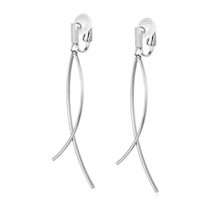 CLASSYZINT New Clip On Earrings,2 Pieces Thin Curve Bar,Long Dangle Earrings For Women