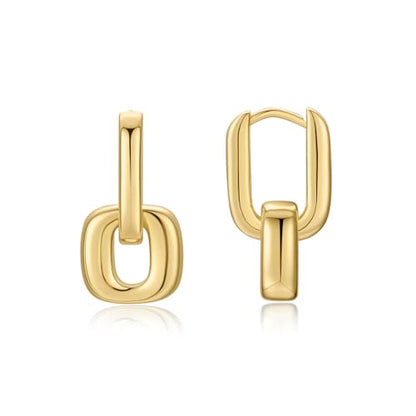 FRUMOS 18K Gold Plated Chunky Hoop Earrings for Women Fashion Thick Gold Hoops Set Jewelry for Birthday Christmas Gifts - color: Double Drop Earrings