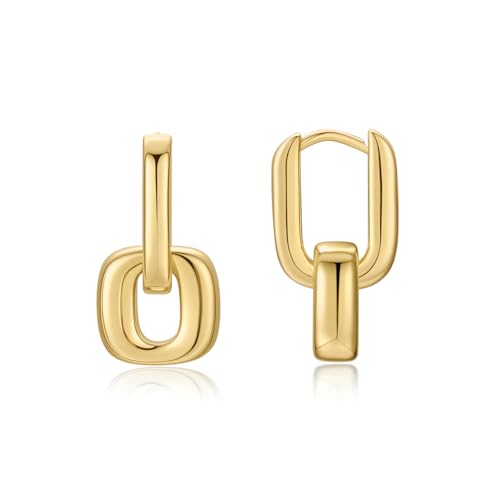 FRUMOS 18K Gold Plated Chunky Hoop Earrings for Women Fashion Thick Gold Hoops Set Jewelry for Birthday Christmas Gifts - color: Double Drop Earrings