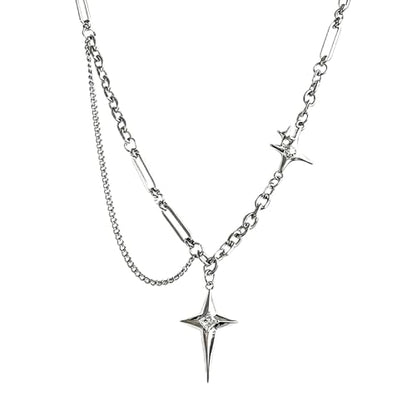 Gothic Cross Star Necklace For Men Women Silver Stainless Steel Cuban Link Paperclip Figaro Bead Chain Punk Kpop Y2k Goth Irregular Layered Cross Pendant Necklace Non Tarnish Jewelry Gift - color: Silver G
