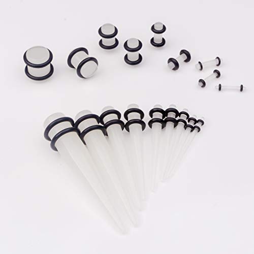 50 Pcs Ear Gauges Stretching Kit 14G-00G | Acrylic Tapers and Plugs Silicone Tunnels, Gauge Expanders Stretching Kit, Piercing Earring Jewelry for Men and Women - color: GlowInTheDark