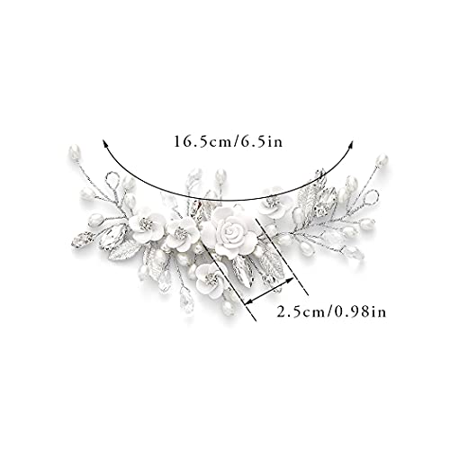 GORAIS Flower Wedding Hair Vine Pearl Bridal Hair Pieces Crystal Hair Accessories for Bride and Women - color: a-silver