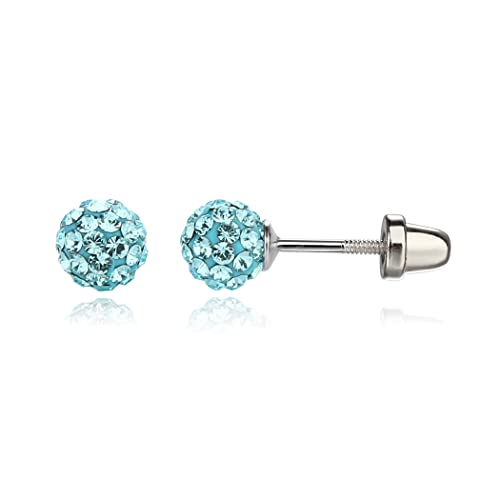 Cherished Moments .925 Sterling Silver Simulated Birthstone Pave Ball Screw-Back Earrings for Little Girls and Kids - color: 03-March