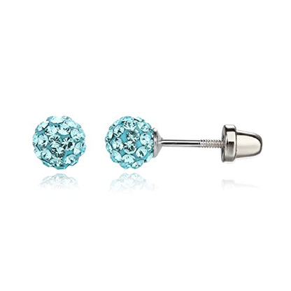 Cherished Moments .925 Sterling Silver Simulated Birthstone Pave Ball Screw-Back Earrings for Little Girls and Kids - color: 03-March