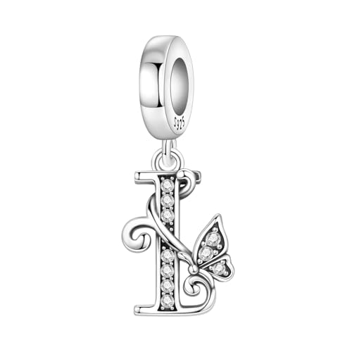 2 Pack 925 Sterling Silver Butterfly Letter Charms for Bracelets and Necklace Alphabet Initial Dangle Pendants Round Spacer Beads Pave Cubic Zirconia Jewelry Gift for Women - color: I Set