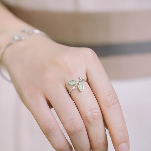 Adjustable Leaf Stackable Rings for Women Cubic Zirconia Stones Blue Leaves Purple Flower Open Band Stacking Finger Sliver Rings Fashion Plant Floral Aesthetic CZ Jewelry - color: stone leaf