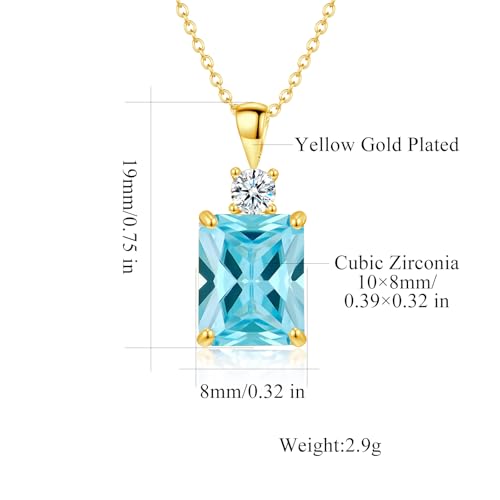 CiNily Rectangular Crystal Necklace for Women Trendy, Pendant Necklace with Chain 14K White Gold | Gold Plated Multicolor Birthstone Pendant Necklaces Boho Jewelry for Christmas Birthday Wedding - color: Gold-Blue cz